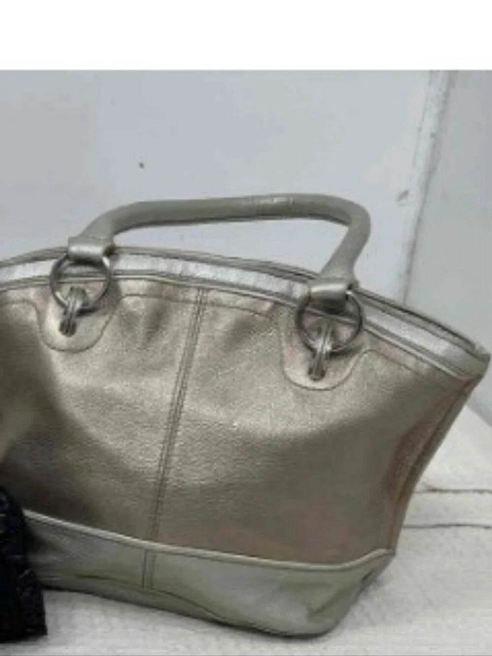 > Tignanello Leather Metallic Gold Tote Bag with Top Handles